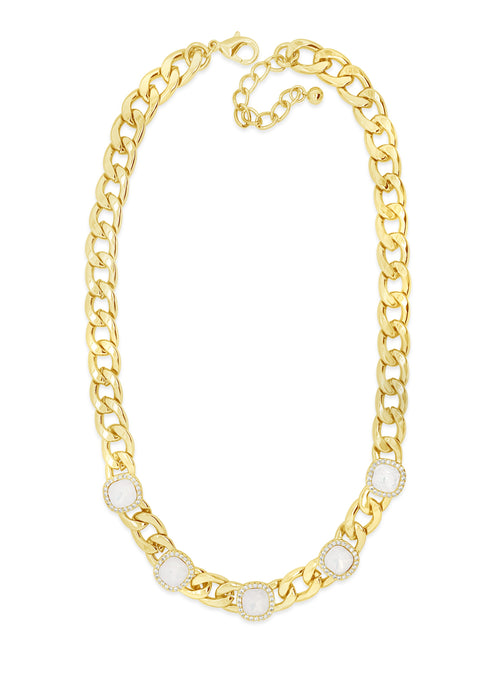 Gold/white opal link necklace