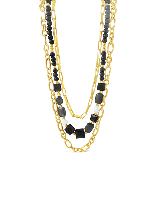 Layered gold/jet triple necklace