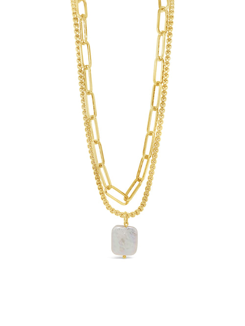 Gold/pearl layered necklace