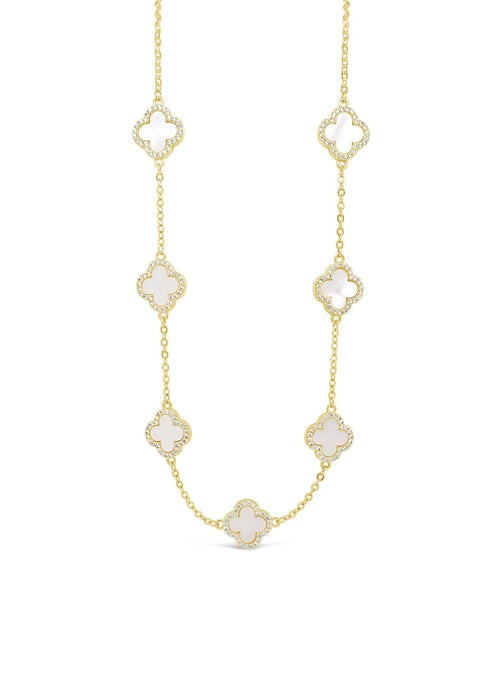 Gold/white opal clover necklace