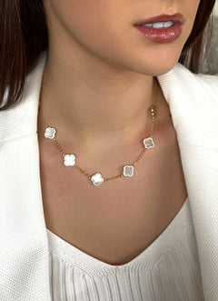 Gold/white opal clover necklace