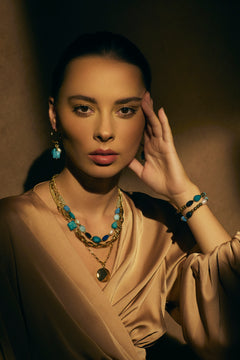 Gold/turquoise triple necklace