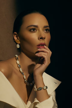 Gold/white opal crystal necklace
